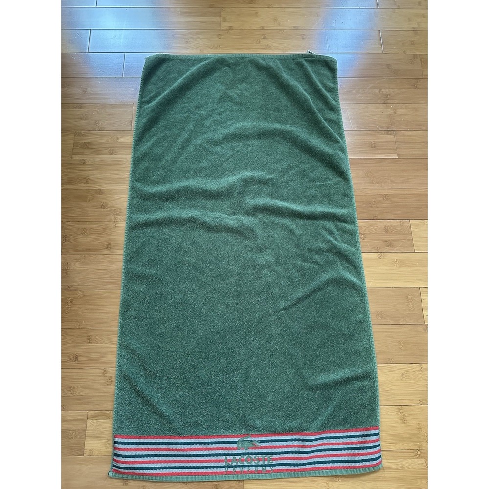 VTG Lacoste Parfums Bath Towel 25x48 Green Cotton